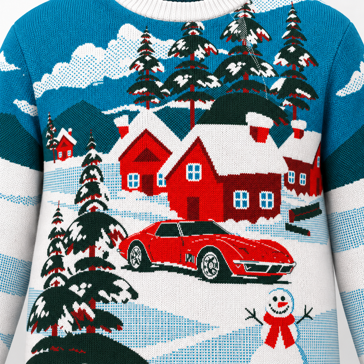 Image of C3 Corvette In Driveway Christmas Sweater | Classic Corvette Holiday Knit Sweater