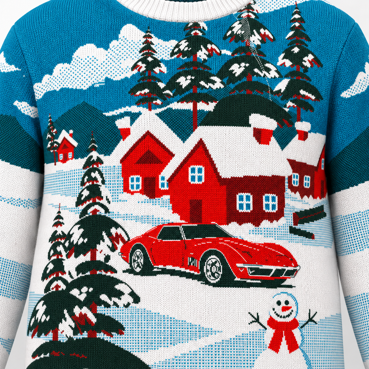 C3 Corvette In Driveway Christmas Sweater | Classic Corvette Holiday Knit Sweater