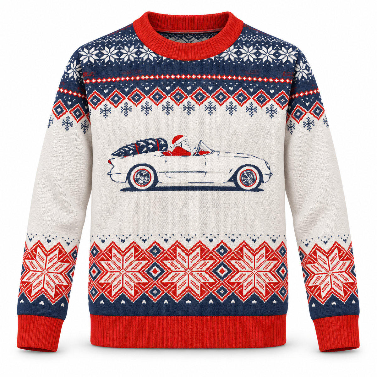 C1 Corvette & Santa Christmas Sweater | Classic Corvette Holiday Knit Sweater