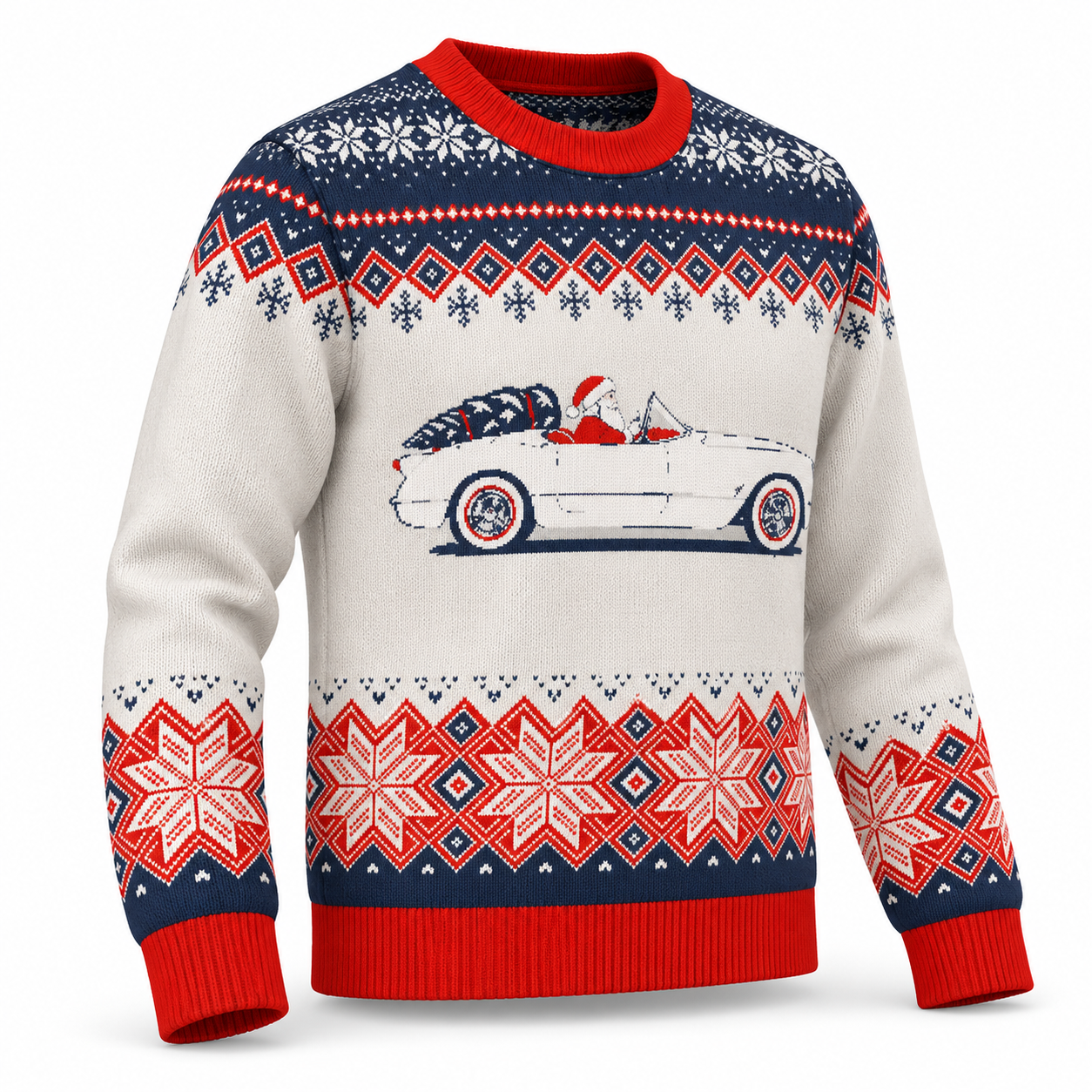 Image of C1 Corvette & Santa Christmas Sweater | Classic Corvette Holiday Knit Sweater