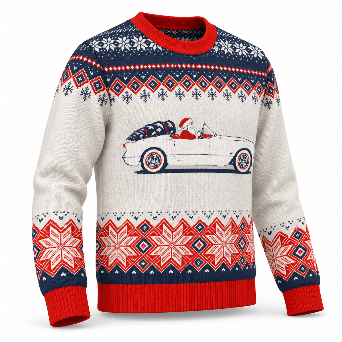 C1 Corvette & Santa Christmas Sweater | Classic Corvette Holiday Knit Sweater