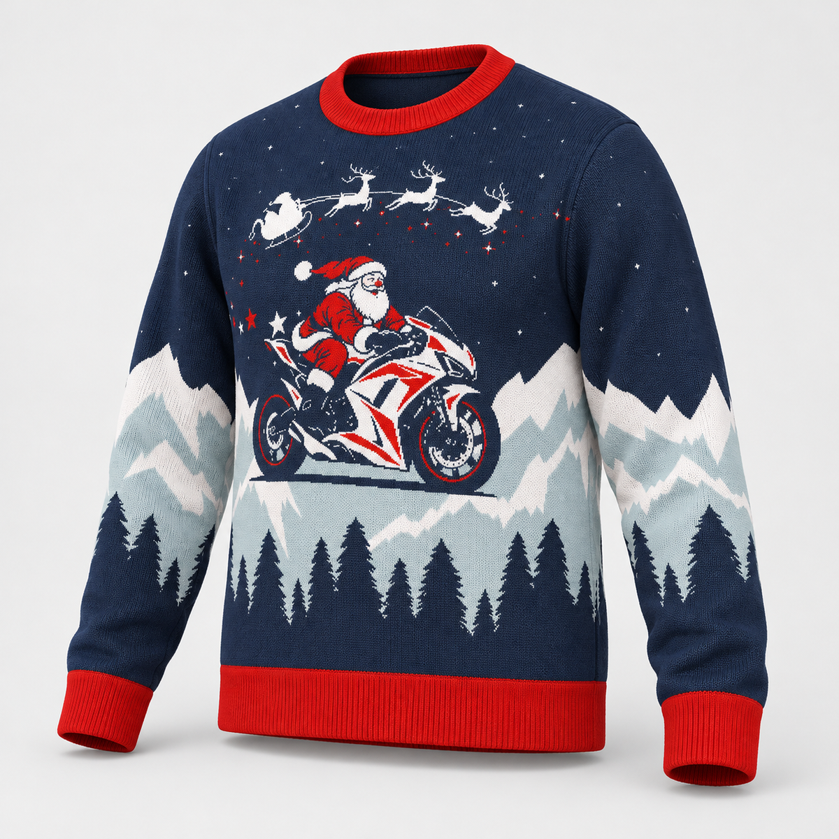 Santa on a Superbike Christmas Sweater | Sportbike Holiday Knit Sweater