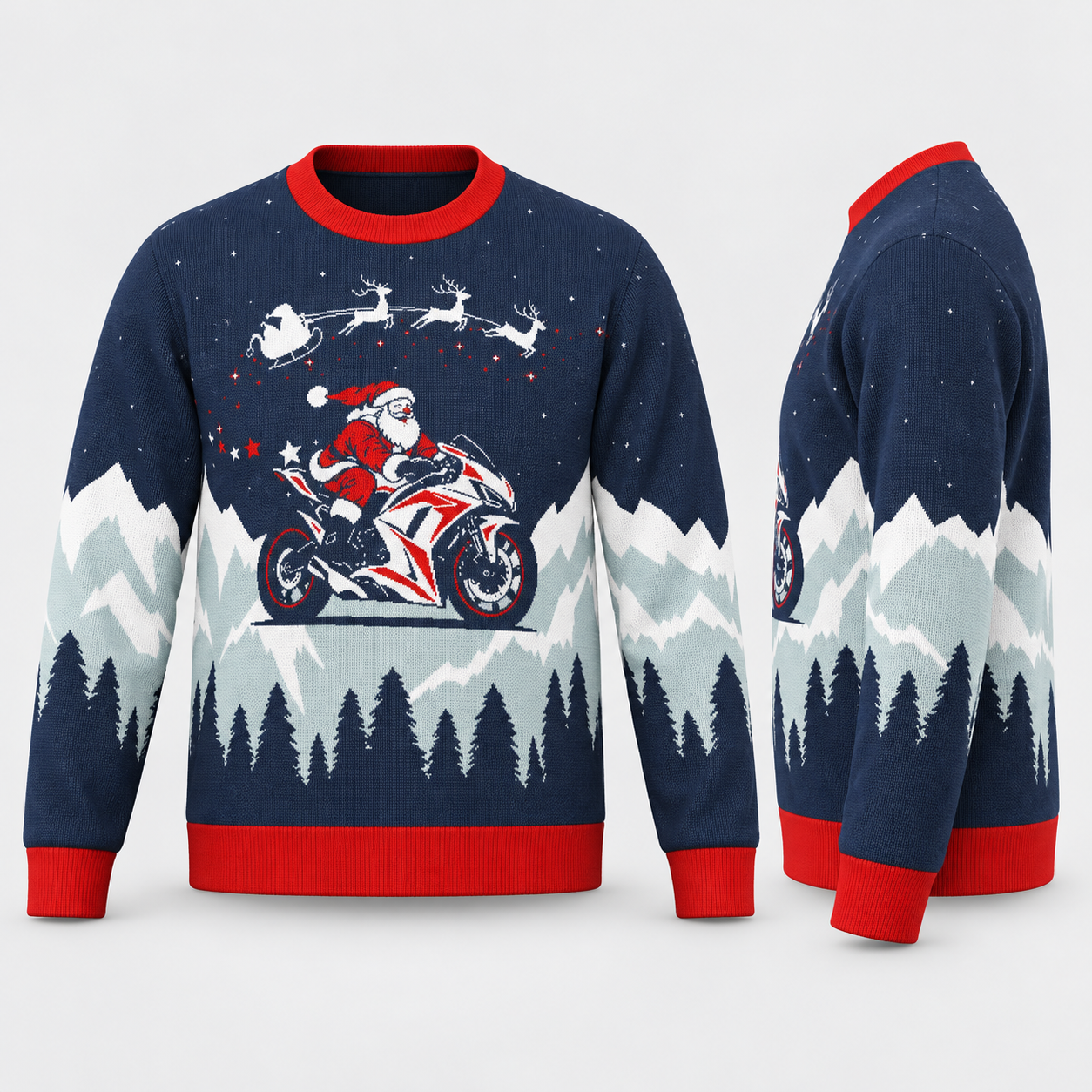 Image of Santa on a Superbike Christmas Sweater | Sportbike Holiday Knit Sweater