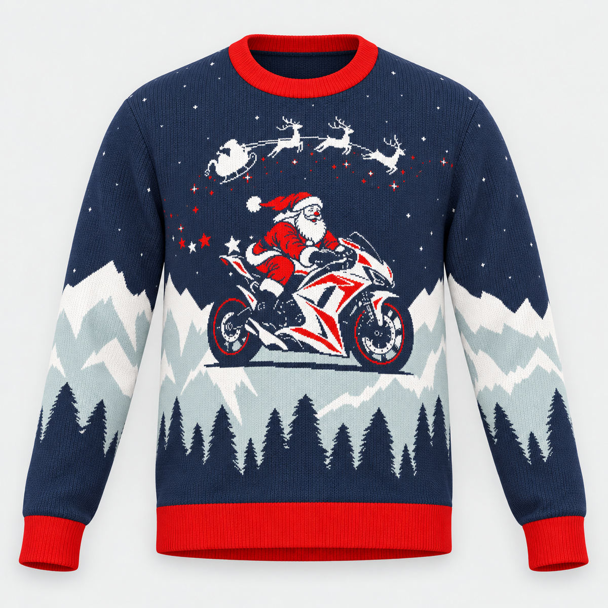 Santa on a Superbike Christmas Sweater | Sportbike Holiday Knit Sweater