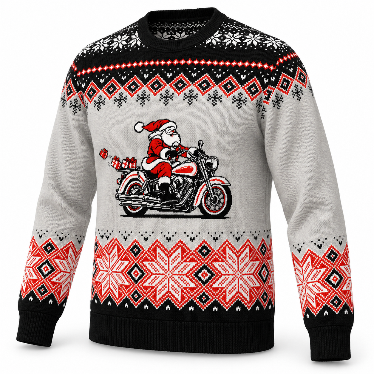 Image of Santa on a Harley Christmas Sweater | Cruiser Motorcycle Holiday Knit Sweater
