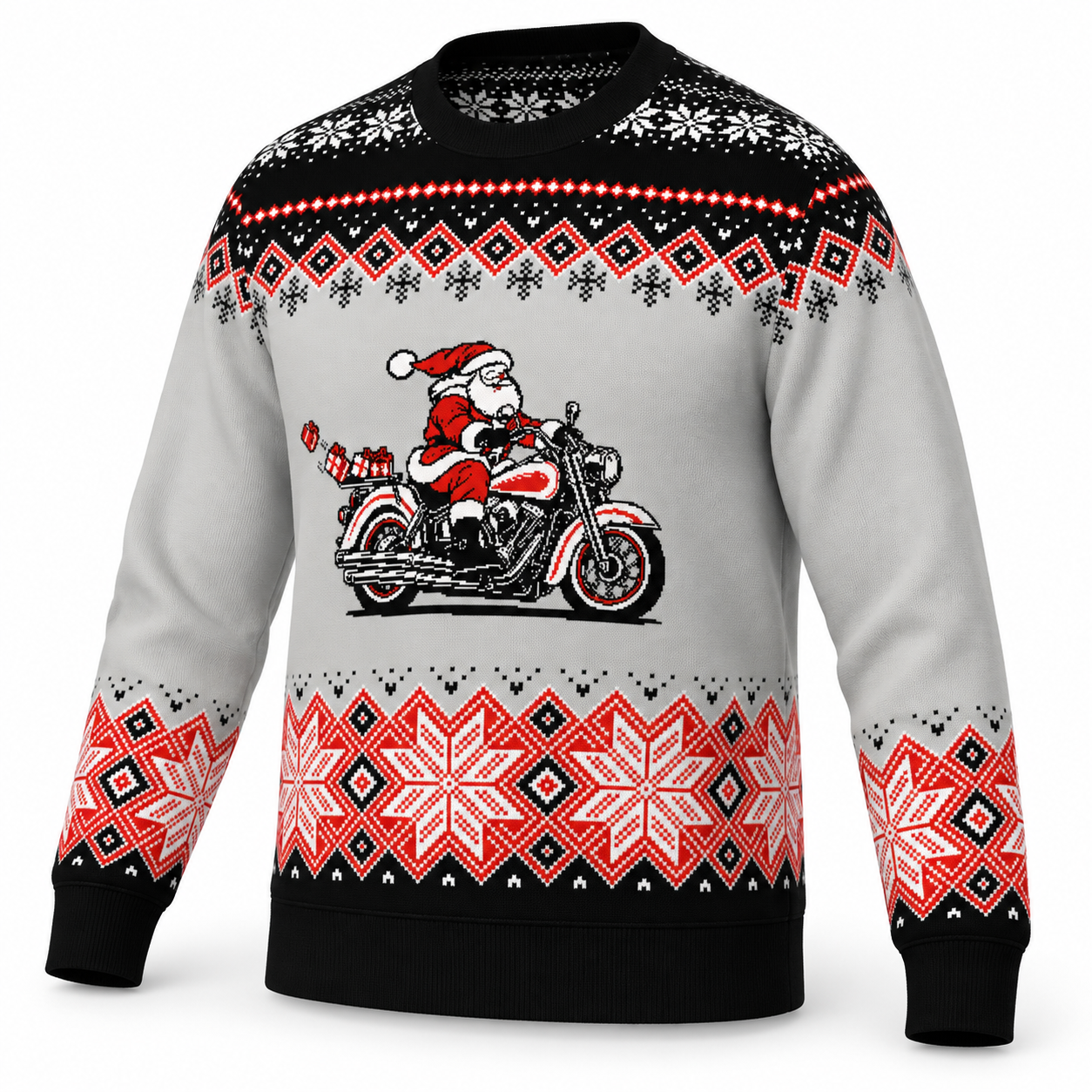 Image of Santa on a Harley Christmas Sweater | Cruiser Motorcycle Holiday Knit Sweater
