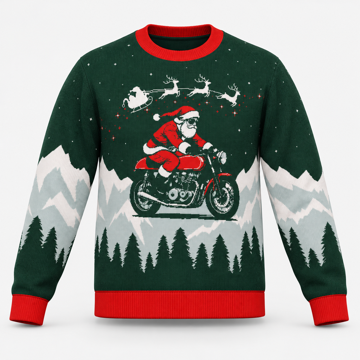 Cafe Racer Christmas Sweater | Vintage Motorcycle Holiday Knit Sweater