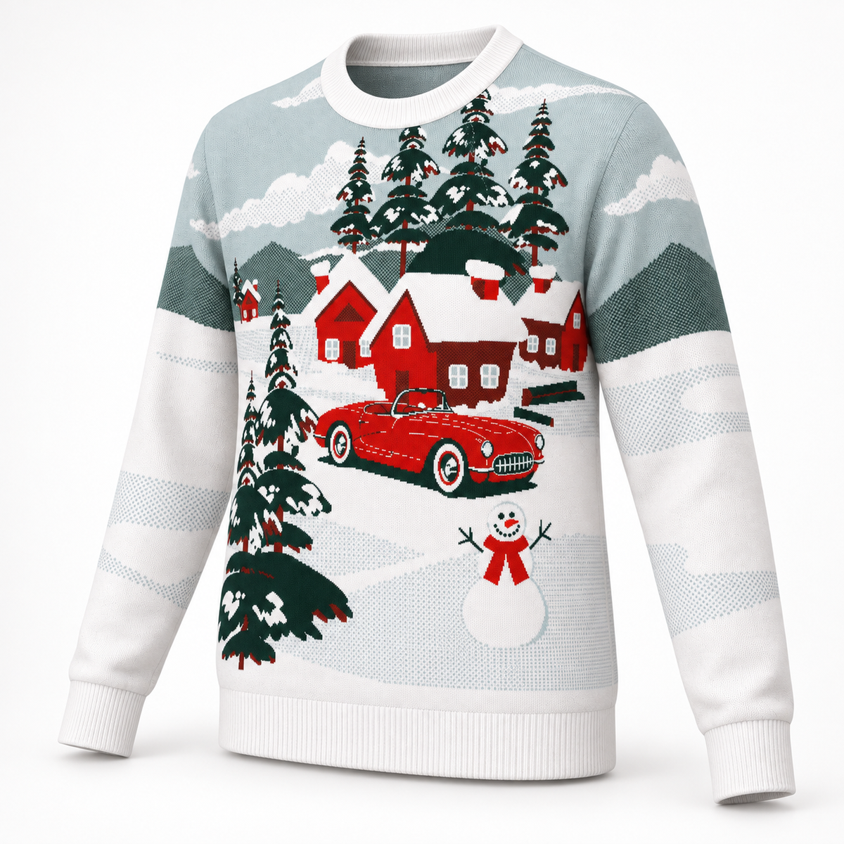 C1 Corvette In Driveway Christmas Sweater | Classic Corvette Holiday Knit Sweater