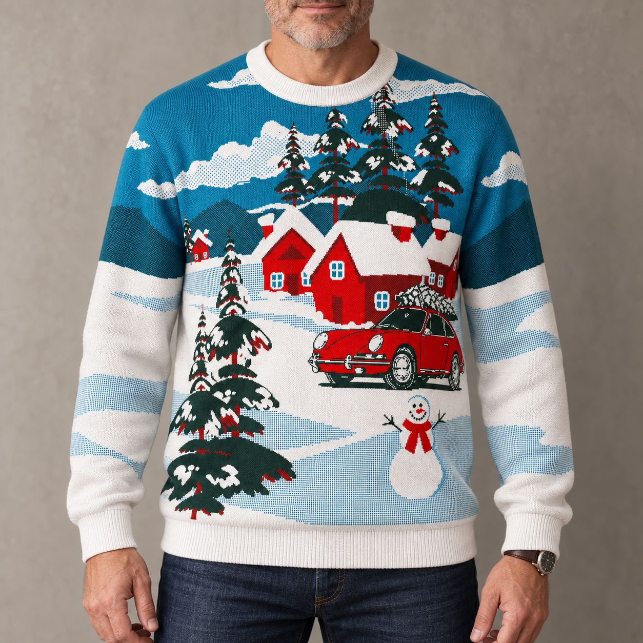 Image of Porsche 911 Christmas Sweater | Holiday Porsche Scene Knit Sweater