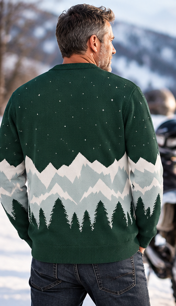 Image of Merry Moto Ugly Christmas Knit Sweatshirt | Green Dirt Bike Holiday Sweater