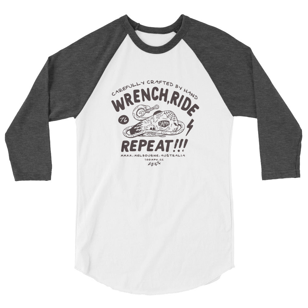 Wrench, Ride, Repeat 3/4 sleeve raglan shirt